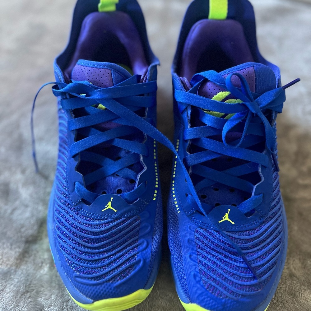Blue and Neon Green Athletic Shoes